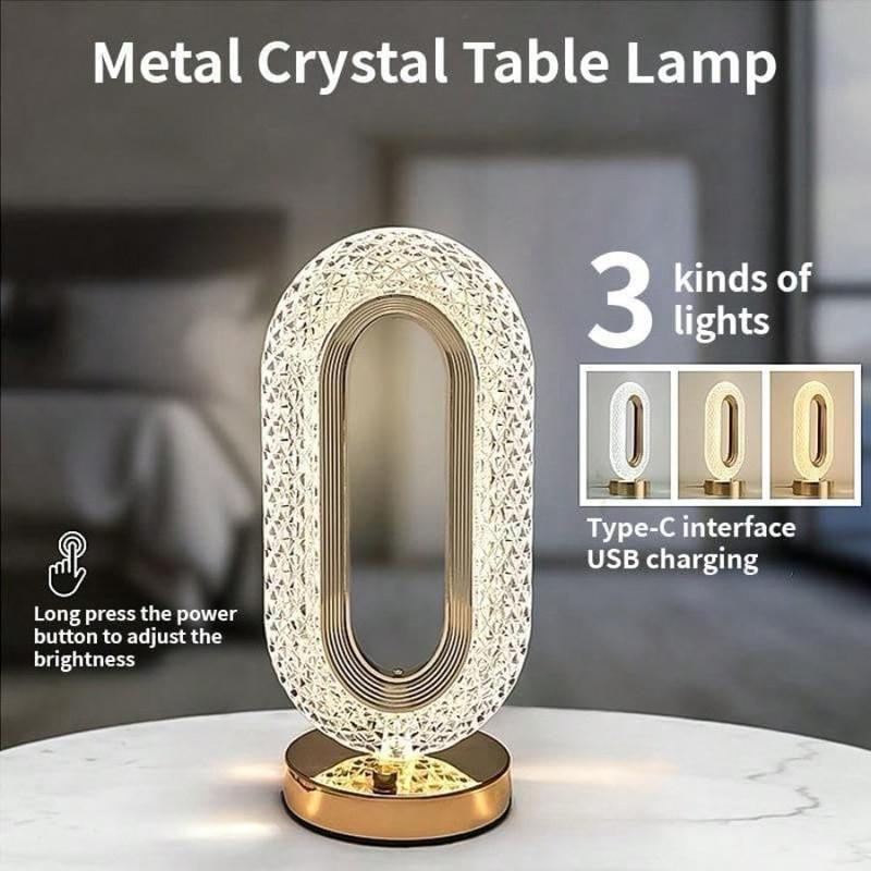 Portable Artificial Crystal Table Lamp, Desk Lamp, USB Rechargeable 3-Color-Changing Touch Control Night Light, Bedside Lamp, Decorative Light for Home Living Room Bedroom