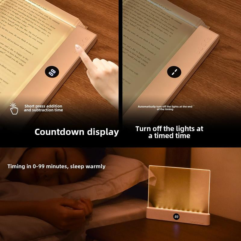 Book Light, Rechargeable Clear LED Flat Reading Light with & Timer, Dimmable Panel Plate Lamp Book Full Page Light for Reading in Bed at Night, Funny Gifts for Readers