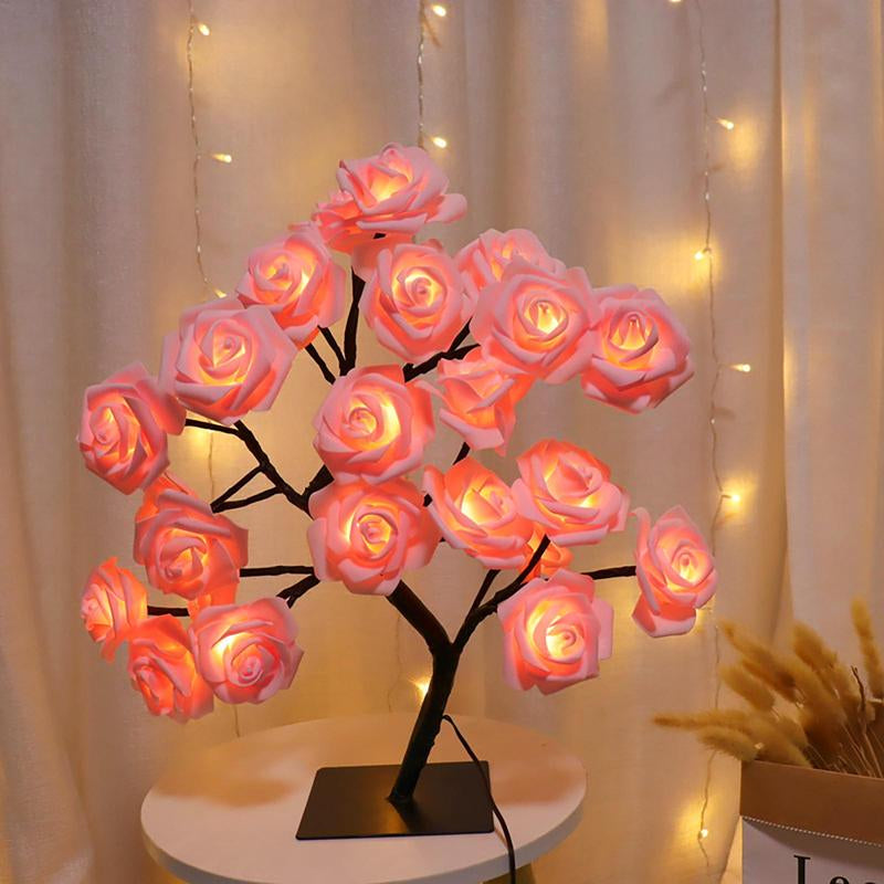 Rose Flower Design Tree Night Light, USB Powered Table Lamp, Versatile Indoor Room Lights for Bedroom, Holiday Decorative Lights, Perfect Valentine'S Day Gift & Home Decor, Nightlight for Bedroom