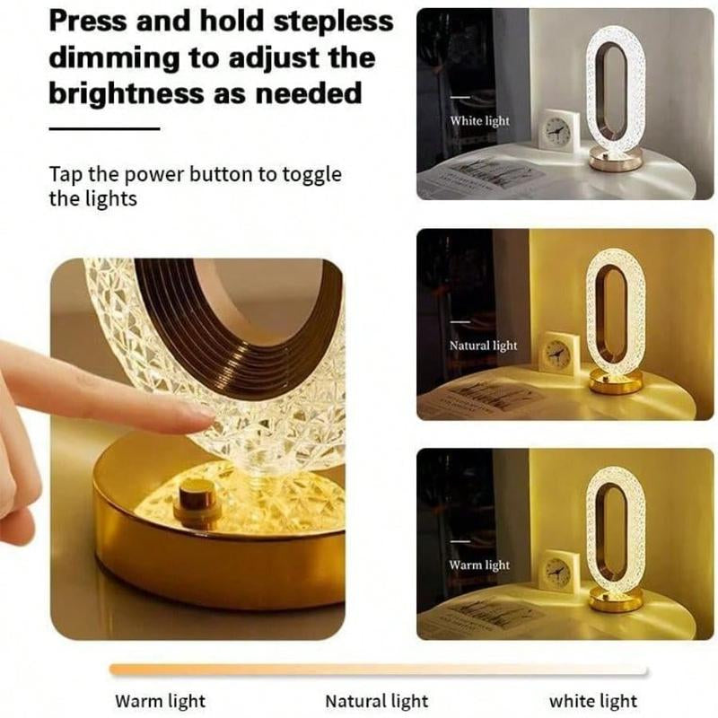 Portable Artificial Crystal Table Lamp, Desk Lamp, USB Rechargeable 3-Color-Changing Touch Control Night Light, Bedside Lamp, Decorative Light for Home Living Room Bedroom