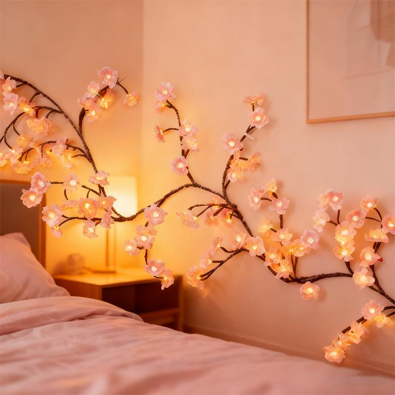 LED Cherry Blossom Rose Twig Fairy Light, 1.8M Flexible LED Branch String with 8 Lighting Modes, Outdoor Indoor Decorative Tree Vine Lights for Wedding Party Garden Christmas Decor