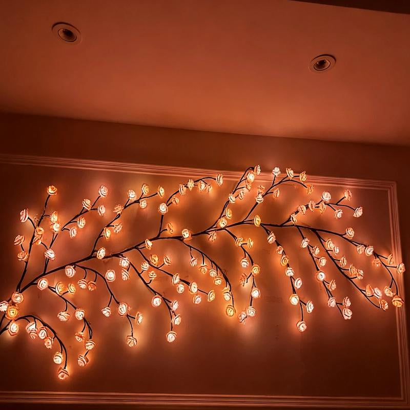 LED Cherry Blossom Rose Twig Fairy Light, 1.8M Flexible LED Branch String with 8 Lighting Modes, Outdoor Indoor Decorative Tree Vine Lights for Wedding Party Garden Christmas Decor