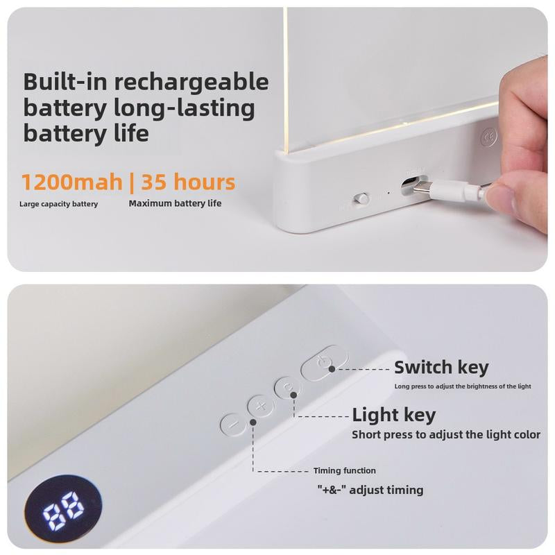 Book Light, Rechargeable Clear LED Flat Reading Light with & Timer, Dimmable Panel Plate Lamp Book Full Page Light for Reading in Bed at Night, Funny Gifts for Readers