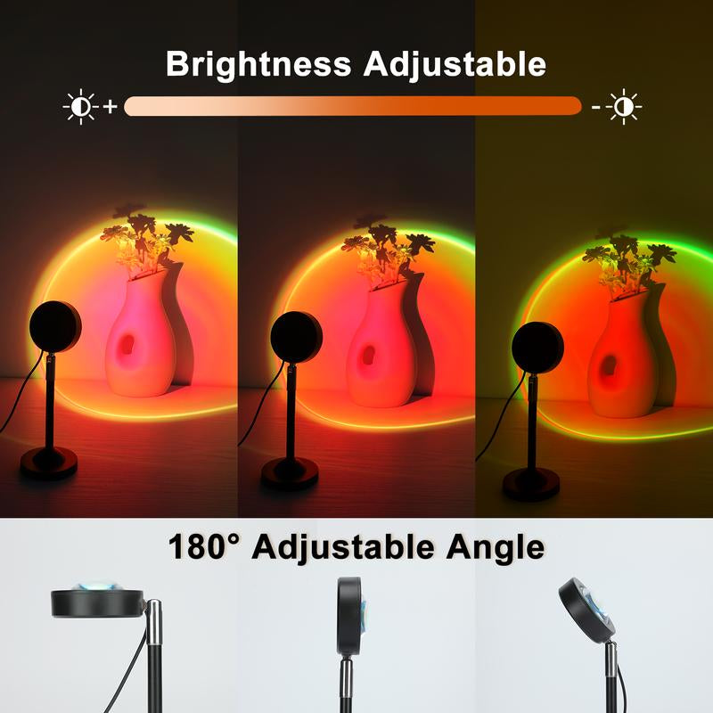 Valentine‘S Day Fall Sunset Lamp Projector Light 180° Adjustable Sunset Mood Lamp, 4 Modes, Remote Control RGB Ambient Night Light for Bedroom, Gaming Room, Live Streaming Photography & Parties Home Wall Decor Party Live Streaming Christmas Gift Led Multi