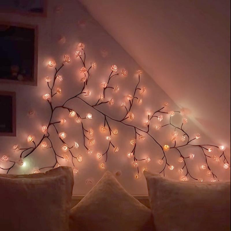 LED Cherry Blossom Rose Twig Fairy Light, 1.8M Flexible LED Branch String with 8 Lighting Modes, Outdoor Indoor Decorative Tree Vine Lights for Wedding Party Garden Christmas Decor
